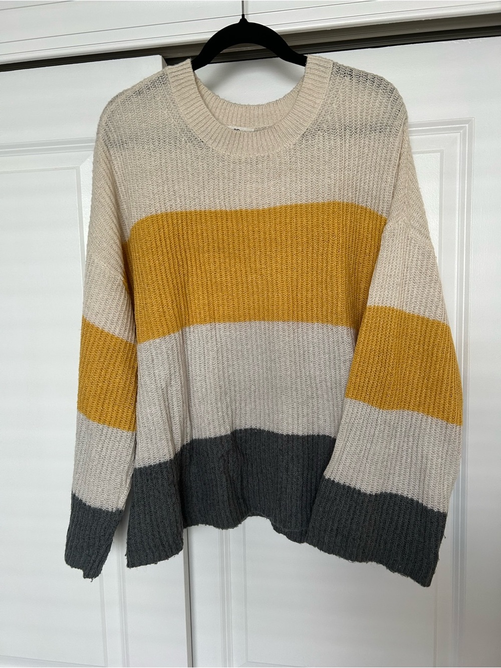 bp Striped Crewneck Sweater in Cream, Mustard & Charcoal